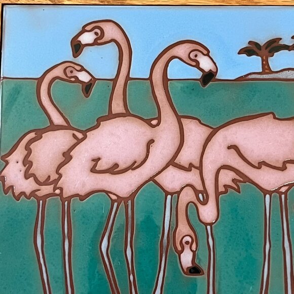 Frog Hollow Tile Design Flamingo Trivet Art Wood Frame 9x9" Idaho Carol Johnson - Picture 5 of 14